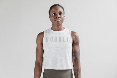 Nobull Muscle Women's Tank Tops White Pink | Australia (WY5971)